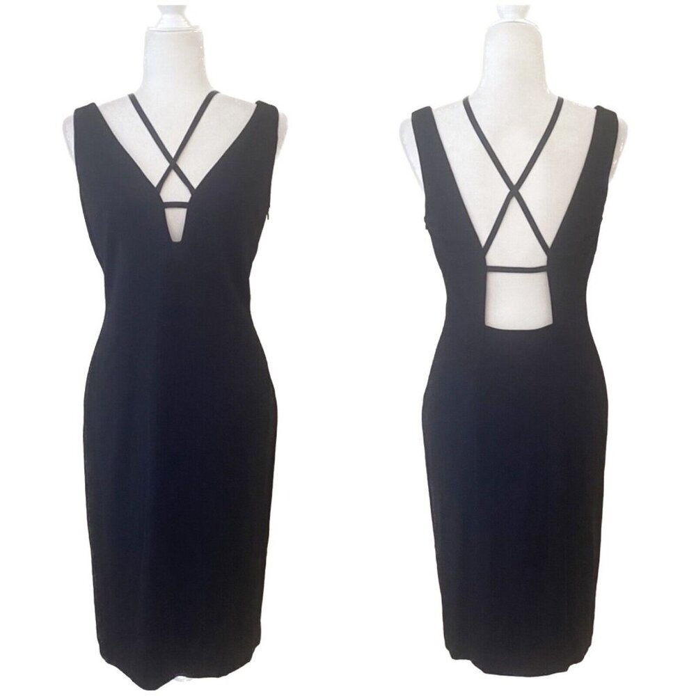 David Meister Strappy Little Black Dress Bodycon Sexy XS 2